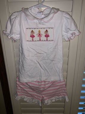 Girls' White & Pink Ballerina Smocked Matching Set